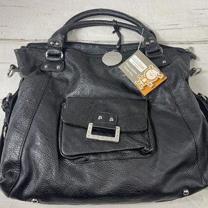 KIDSLINE Large Black Faux Leather w Shoulder Strap | Baby Bag | Diaper Bag NWT